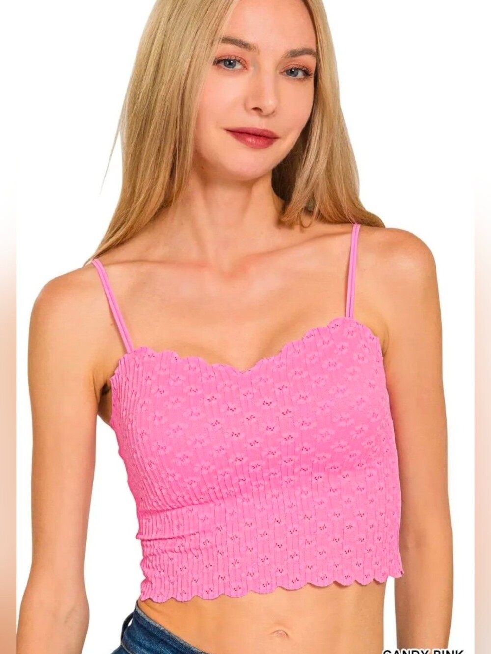 Zenana Candy Pink Scalloped Eyelet Cropped Brami